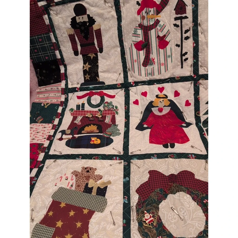 Vtg Partial Complete Christmas Folk Art Barn Style Quilt Or Wall Hanging 36